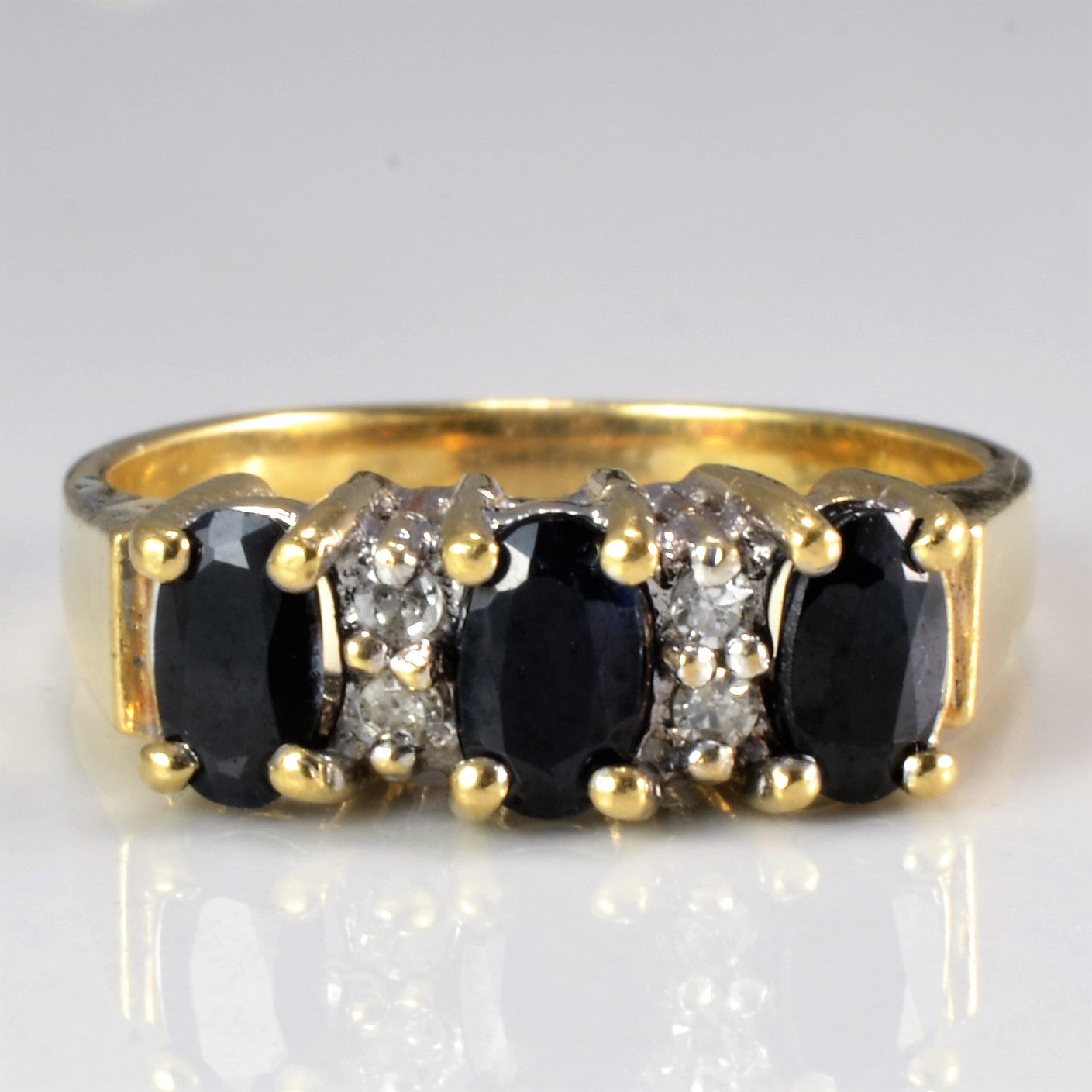 Three Stone Sapphire & Diamond Ladies Ring | 0.03 ctw, SZ 4.75 |