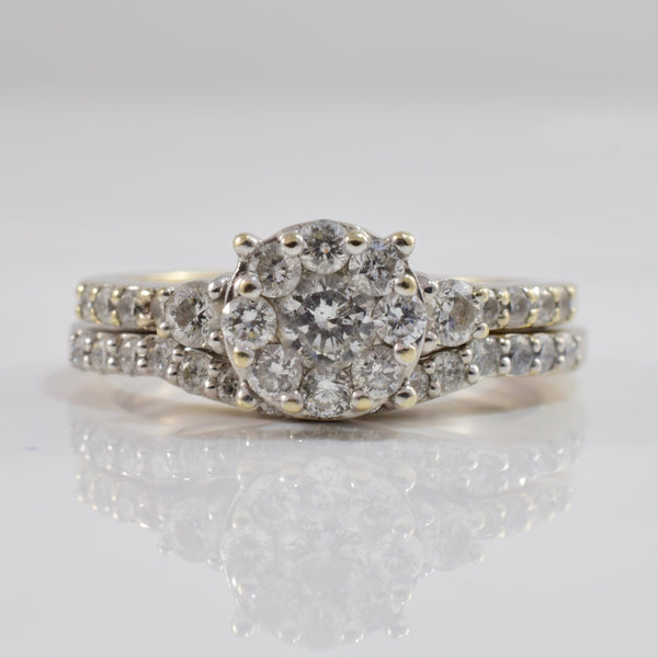 Diamond Cluster Engagement Ring and Wedding Band Set | 0.65 ctw SZ 5 |