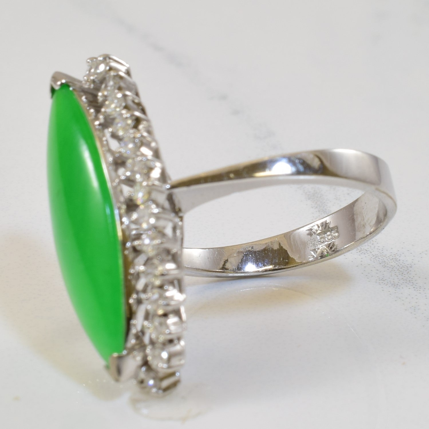 Marquise Jadeite & Diamond Halo Ring | 2.50ct, 0.42ctw | SZ 6.25 |
