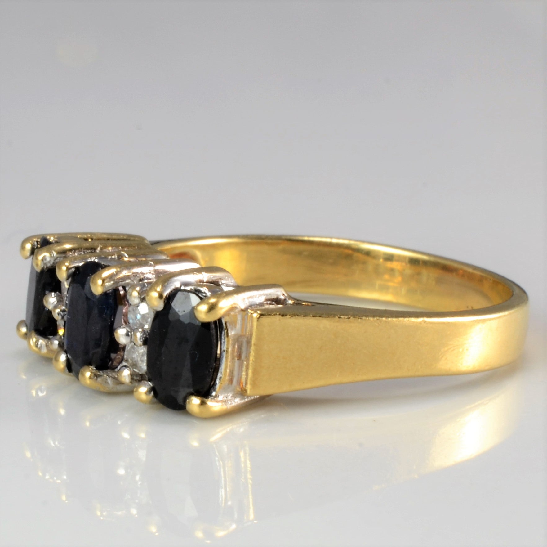 Three Stone Sapphire & Diamond Ladies Ring | 0.03 ctw, SZ 4.75 |