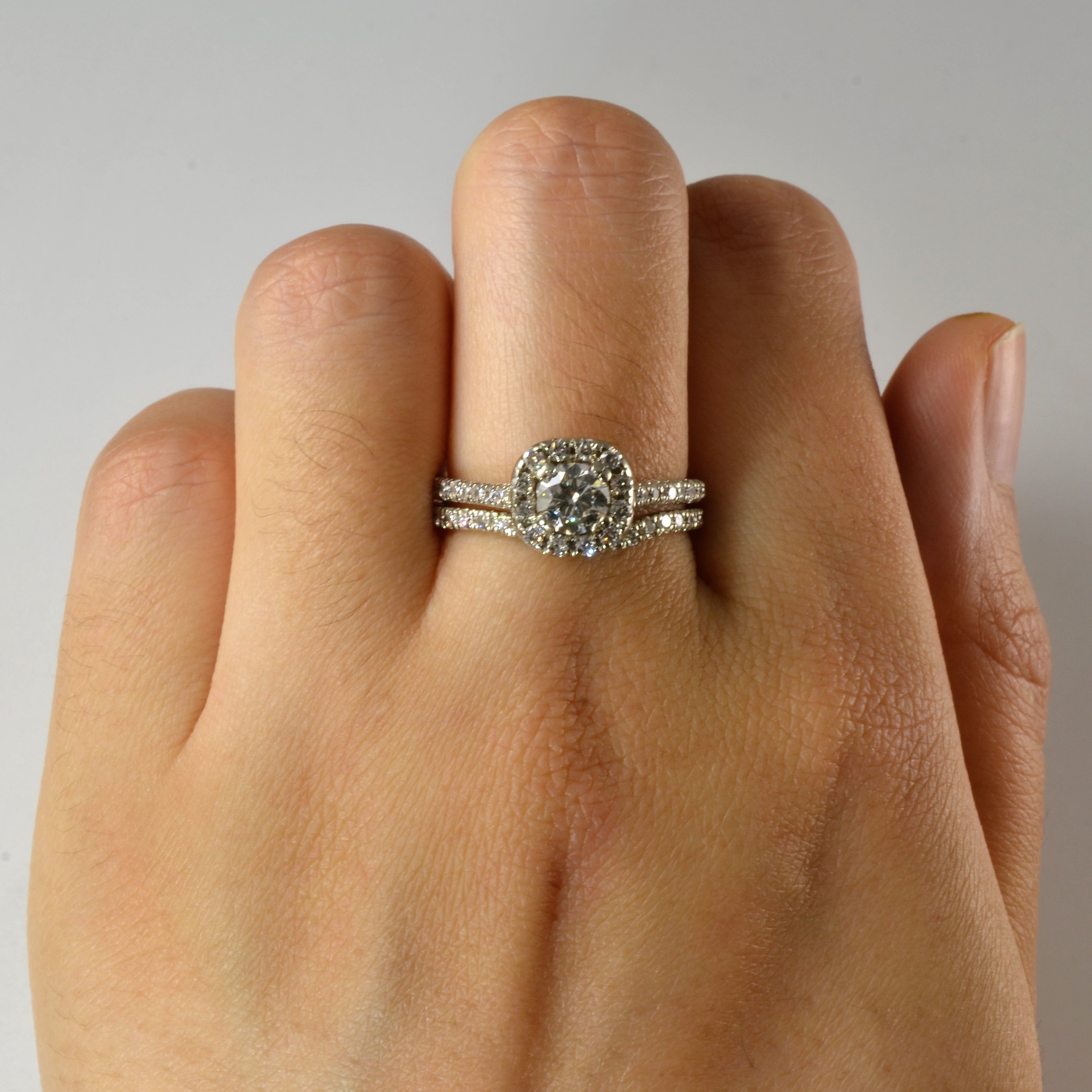 Diamond Halo Engagement Ring & Contour Band | 1.10ctw |