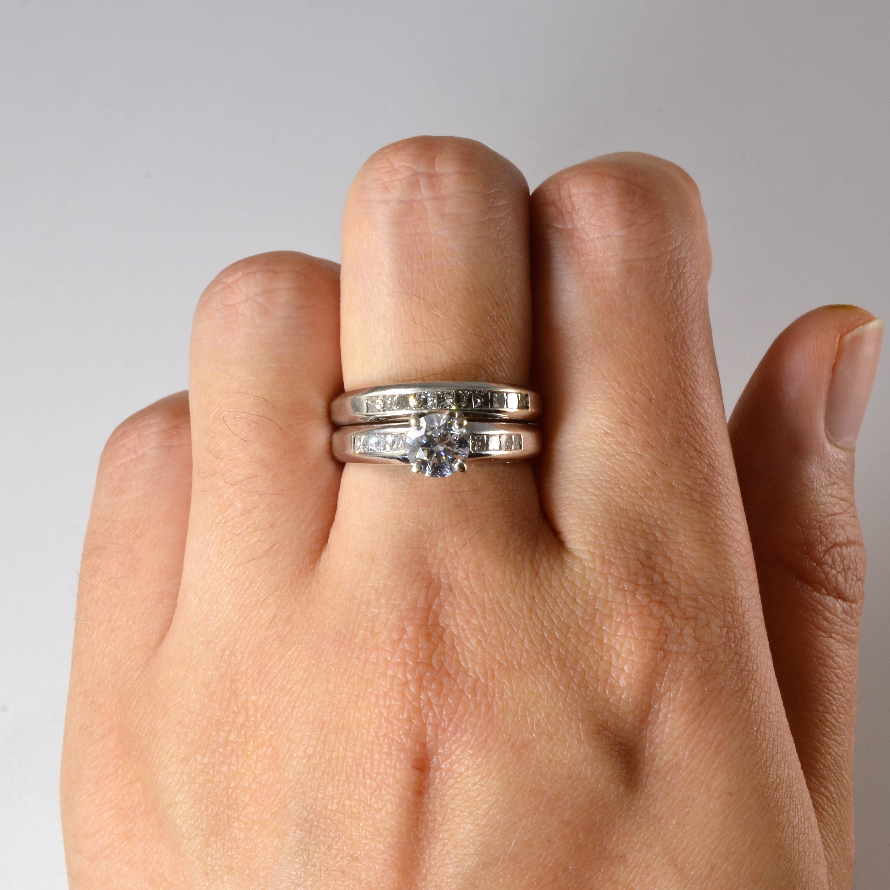 European Shank Channel Detailed Diamond Wedding Set | 1.29ctw | SZ 7.5 |