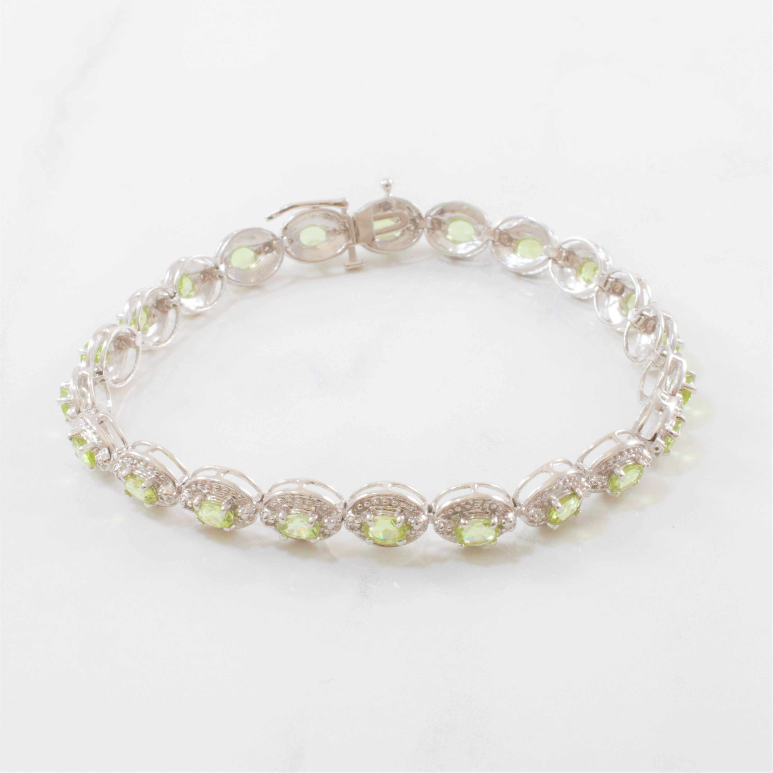 Peridot & Diamond Halo Tennis Bracelet | 0.05ctw, 4.40ctw | 7" |