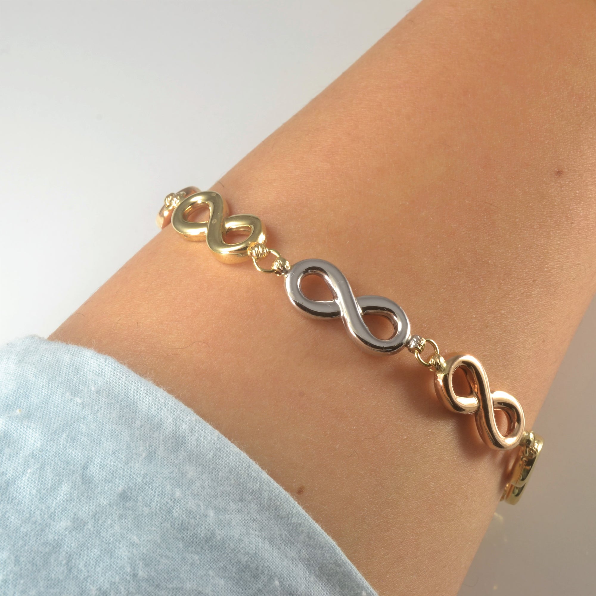 Tri Tone Gold Infinity Bracelet | 8