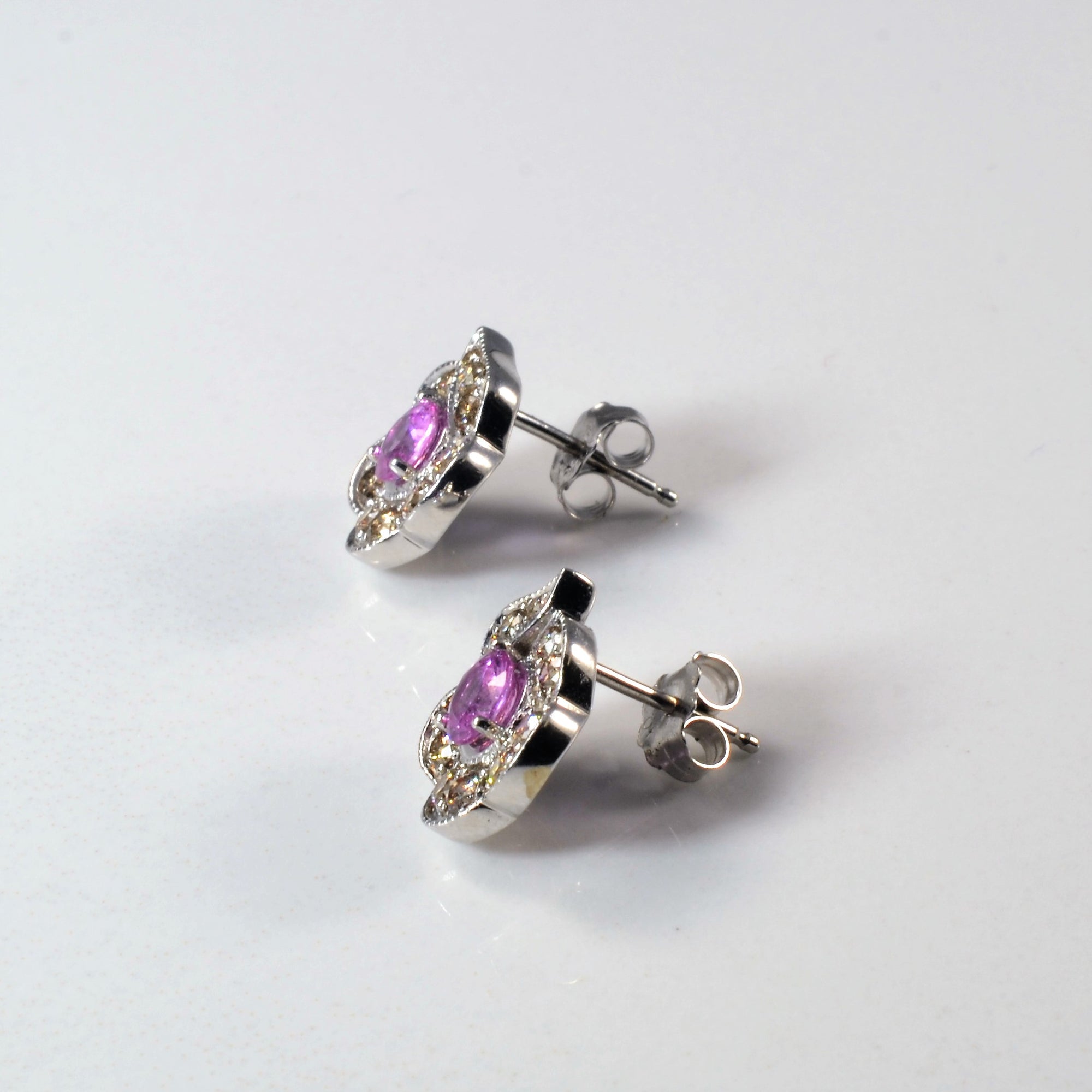 Pink Sapphire & Diamond Stud Earrings  | 0.42ctw, 0.50ctw |