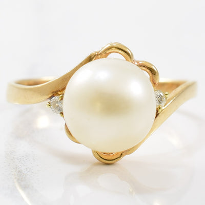 Pearl & Diamond Bypass Ring | 0.03ctw, 4.00ct | SZ 6 |