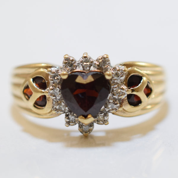 Heart Shaped Garnet & Diamond Ring | 1.50ct, 0.06ctw | SZ 9.25 |