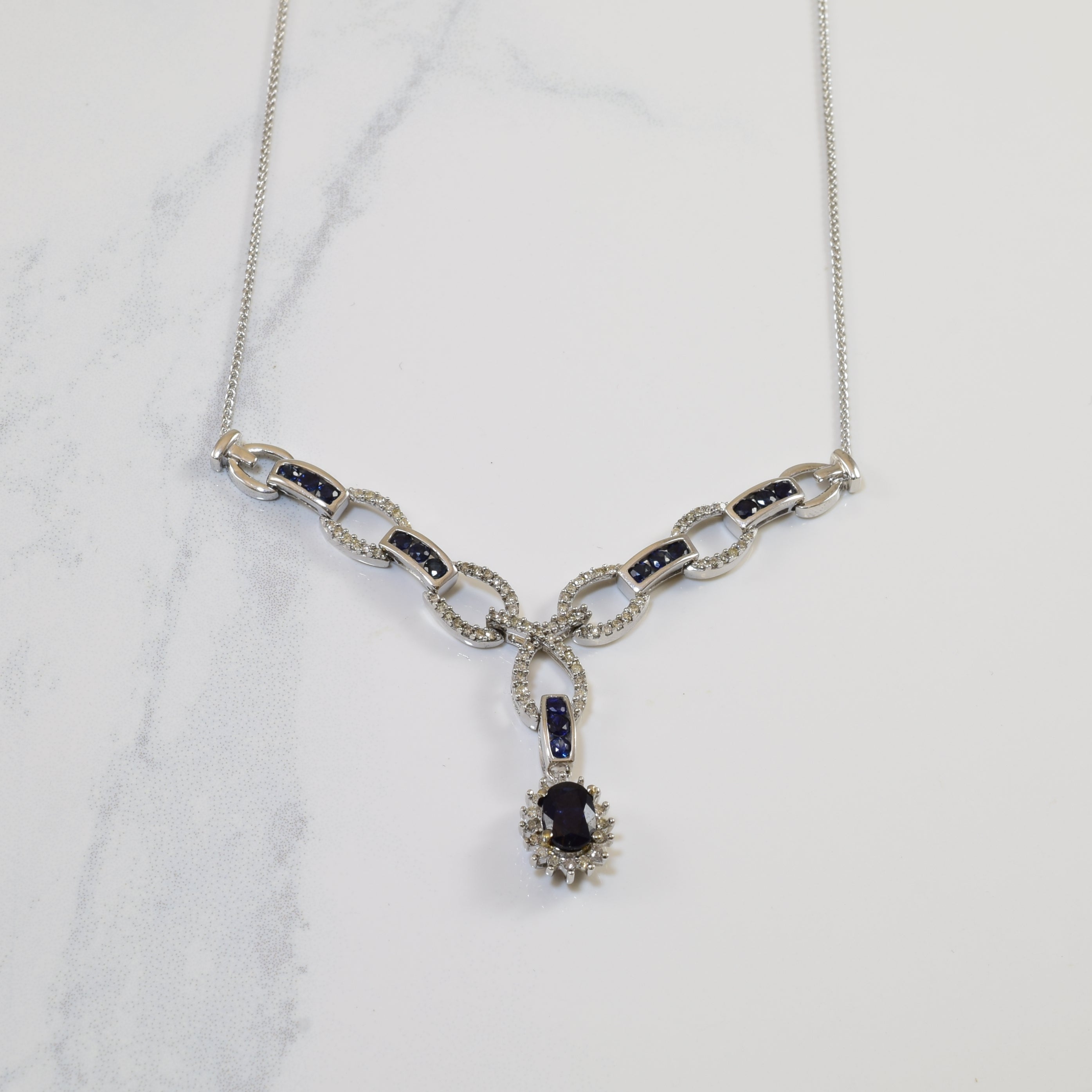 Blue Sapphire & Diamond Necklace | 18" |