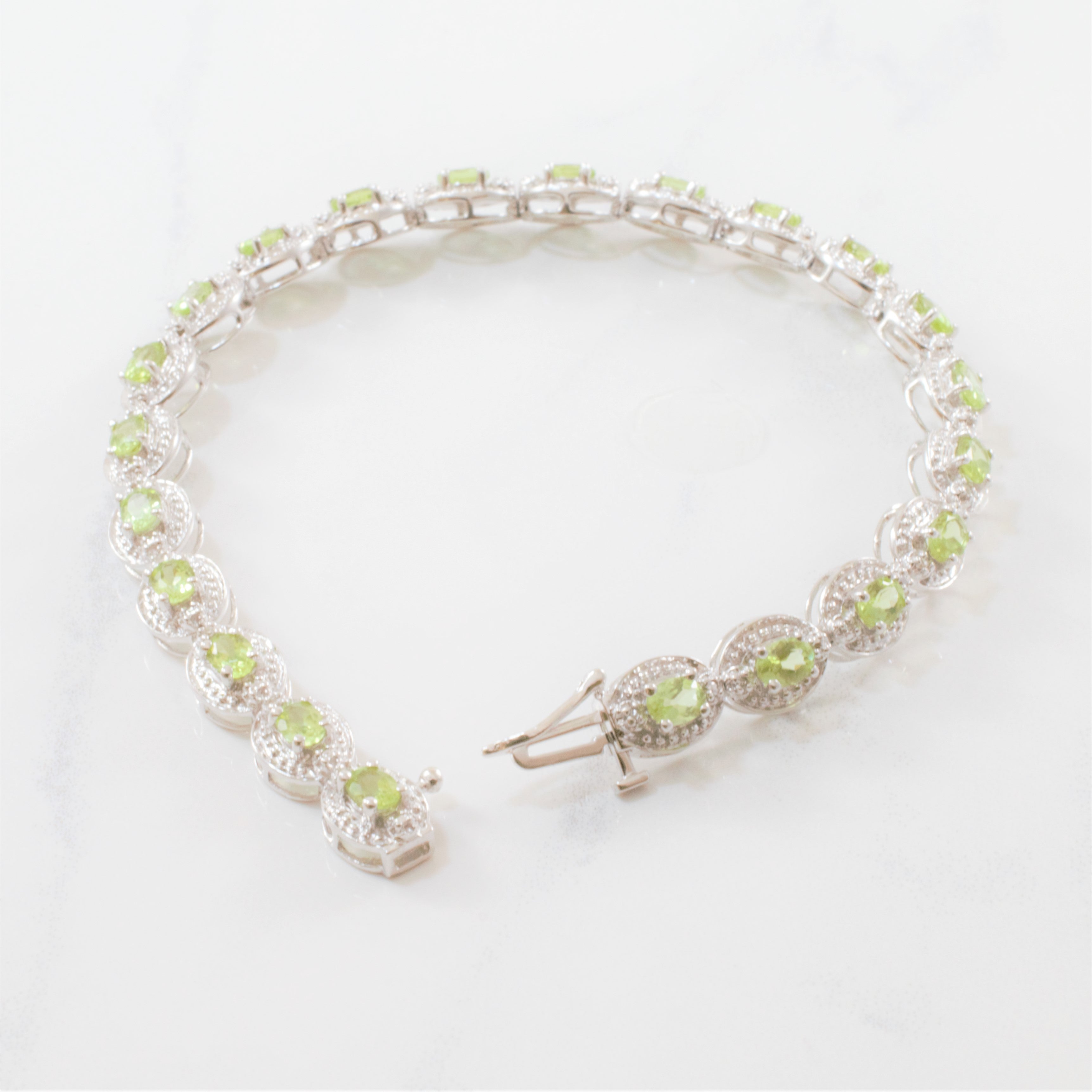 Peridot & Diamond Halo Tennis Bracelet | 0.05ctw, 4.40ctw | 7" |