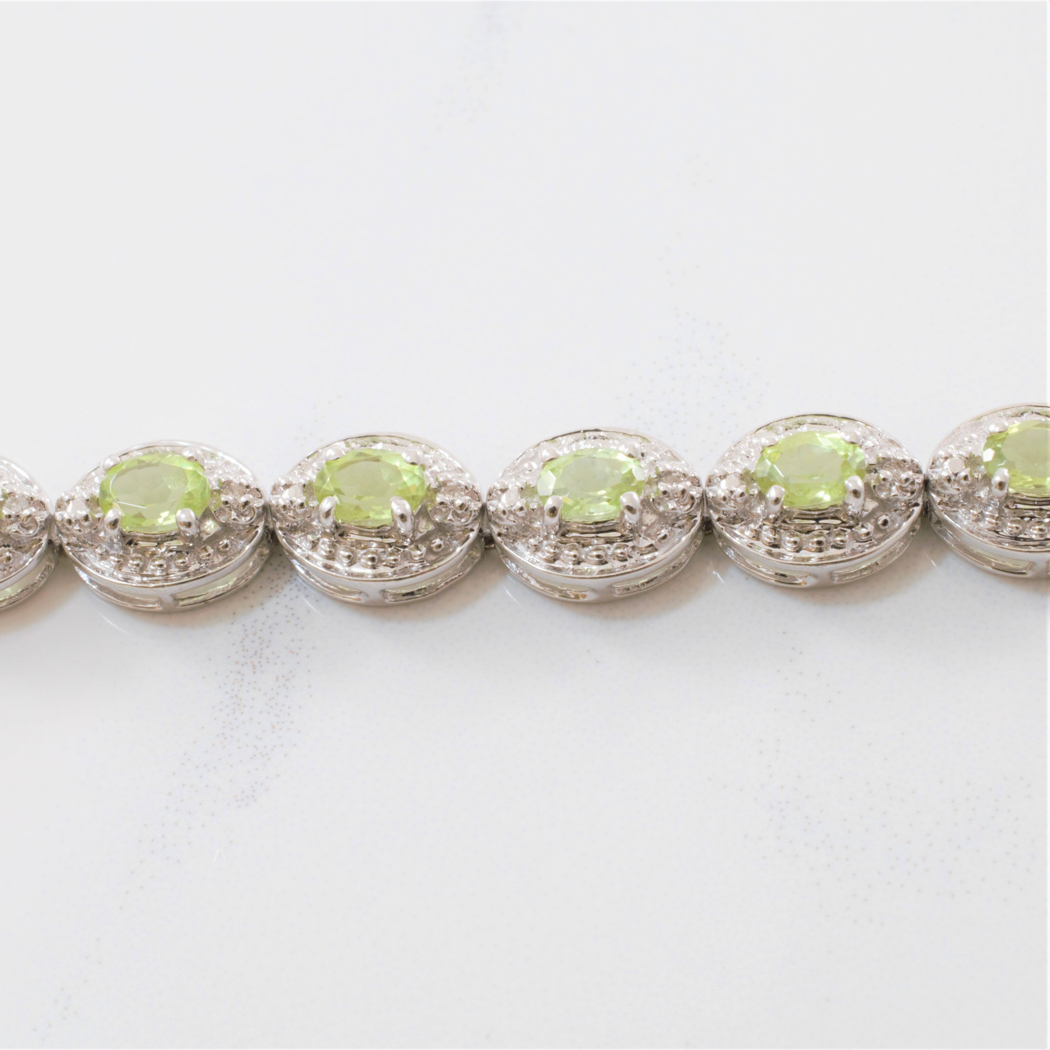 Peridot & Diamond Halo Tennis Bracelet | 0.05ctw, 4.40ctw | 7" |