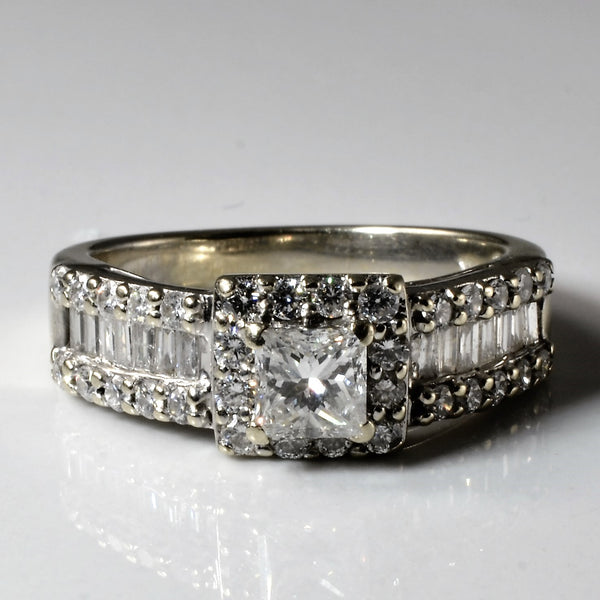 Baguette Detailed Princess Diamond Halo Ring | 1.26ctw | SZ 8.25 |