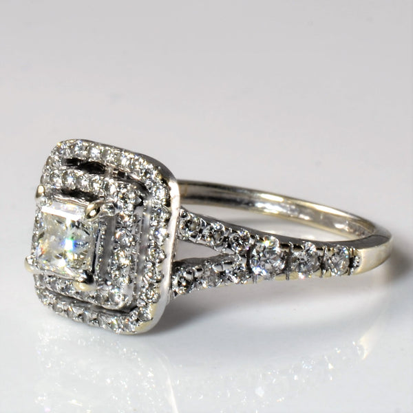 Double Halo Princess Diamond Engagement Ring | 0.98ctw | SZ 6.25 |