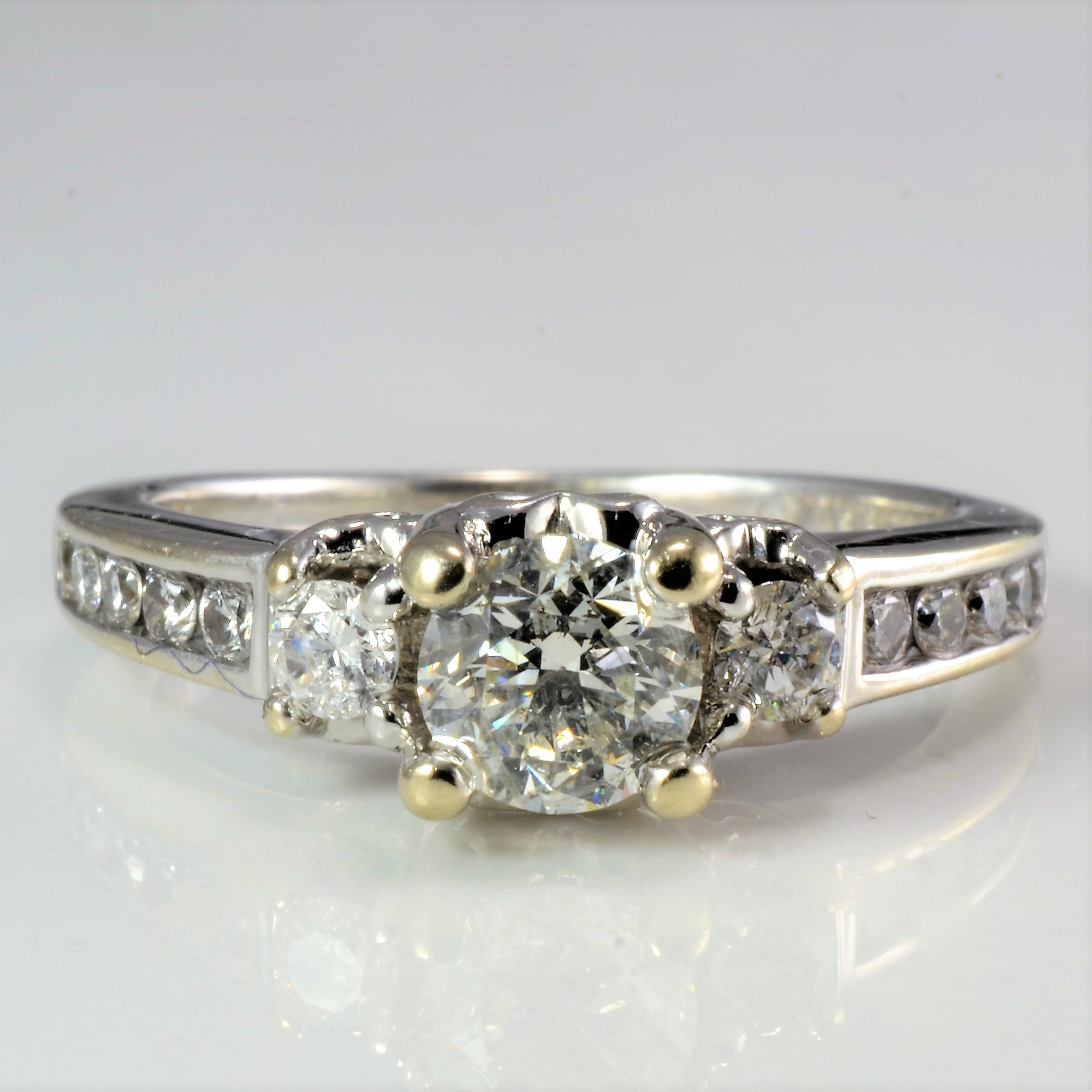 Three Stone Diamond with Accents Engagement Ring | 0.85 ctw, SZ 6.25 |