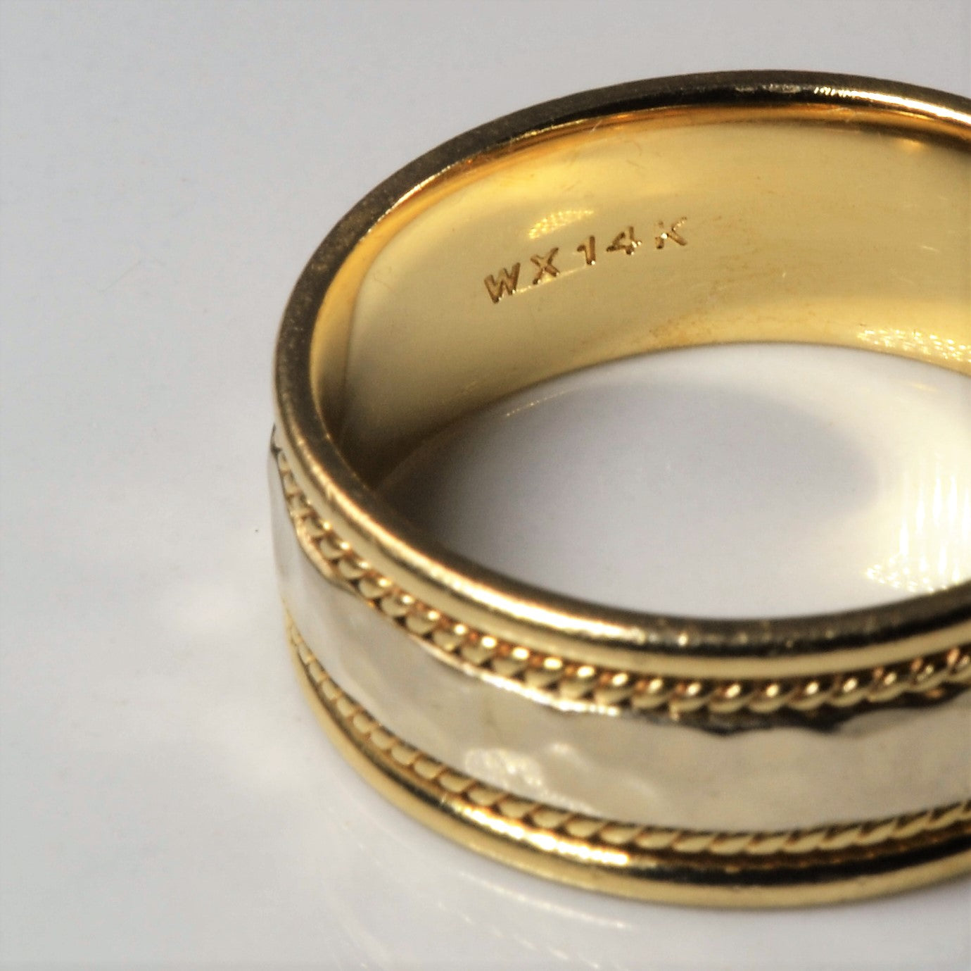 Hammered Two Tone Gold Wedding Band | SZ 10 |