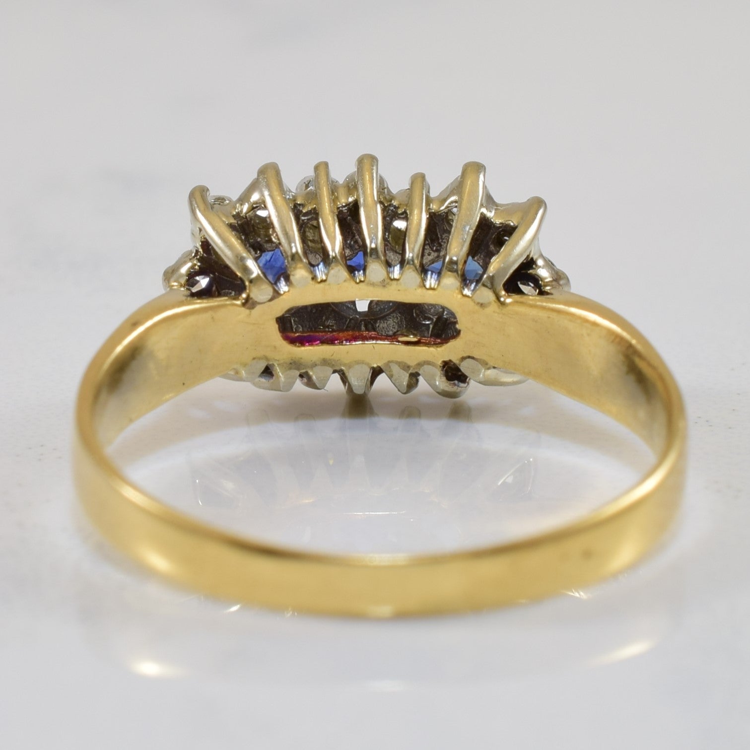 Three Stone Sapphire & Diamond Halo Ring | 0.38ctw, 0.17ctw | SZ 5.75 |