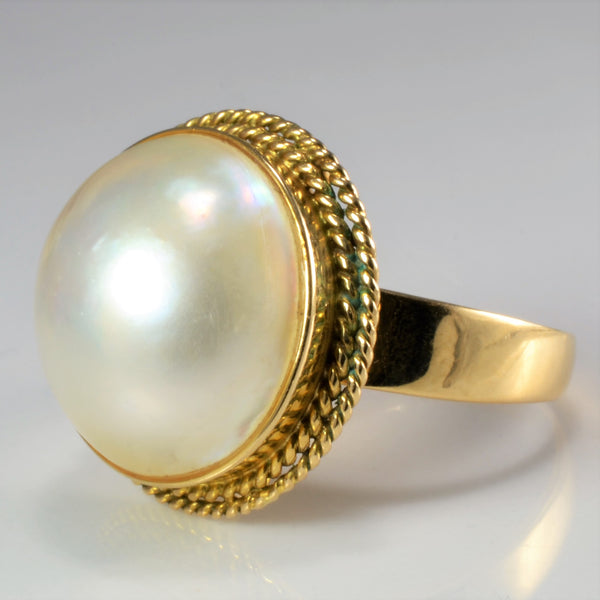 Detailed Edge Mabe Pearl Vintage Ring | SZ 9.5 |