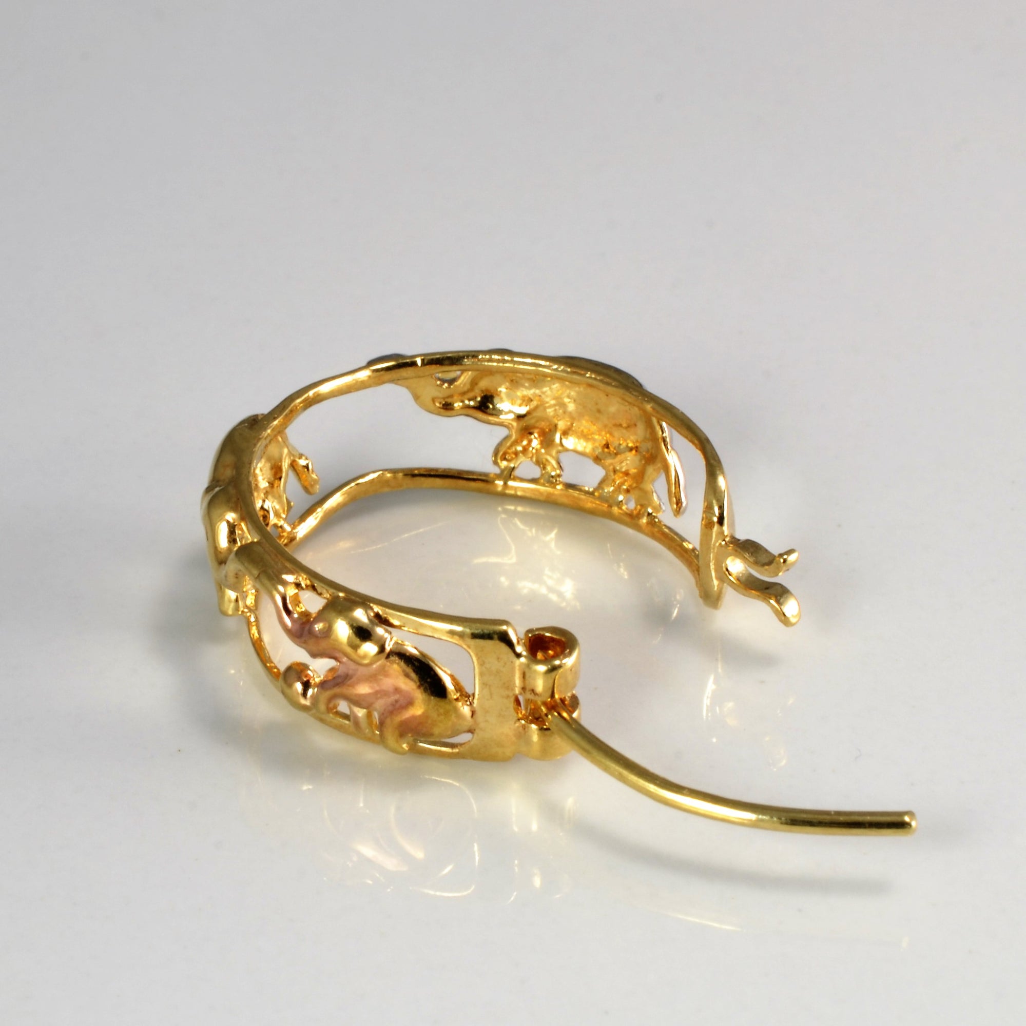 Tri- Tone Gold Elephant Design Hoop Earrings
