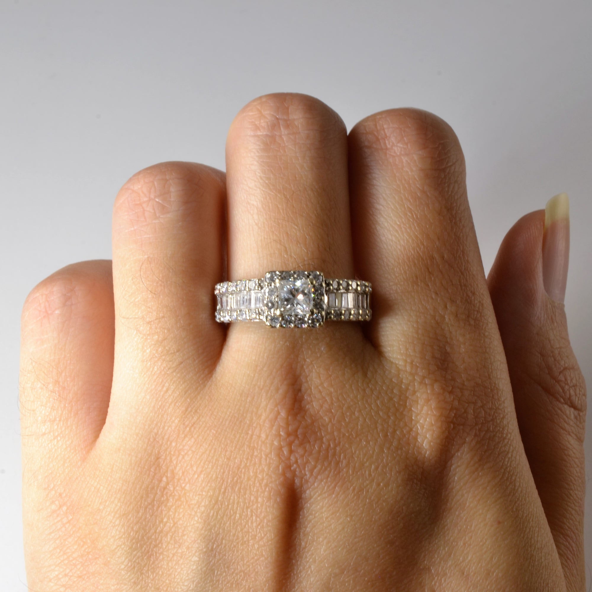 Baguette Detailed Princess Diamond Halo Ring | 1.26ctw | SZ 8.25 |