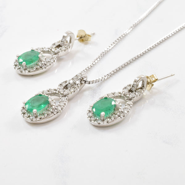 Emerald Halo Necklace & Drop Earrings Set | 0.90ctw, 1.50ctw | 18