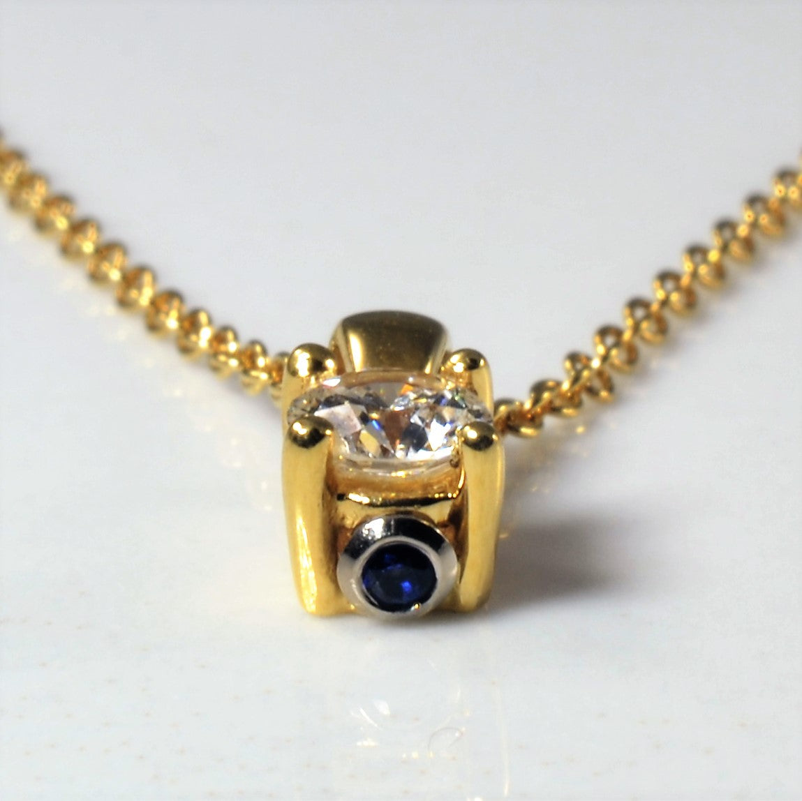 'Birks' Hidden Sapphire Diamond Necklace | 0.18ct | 18