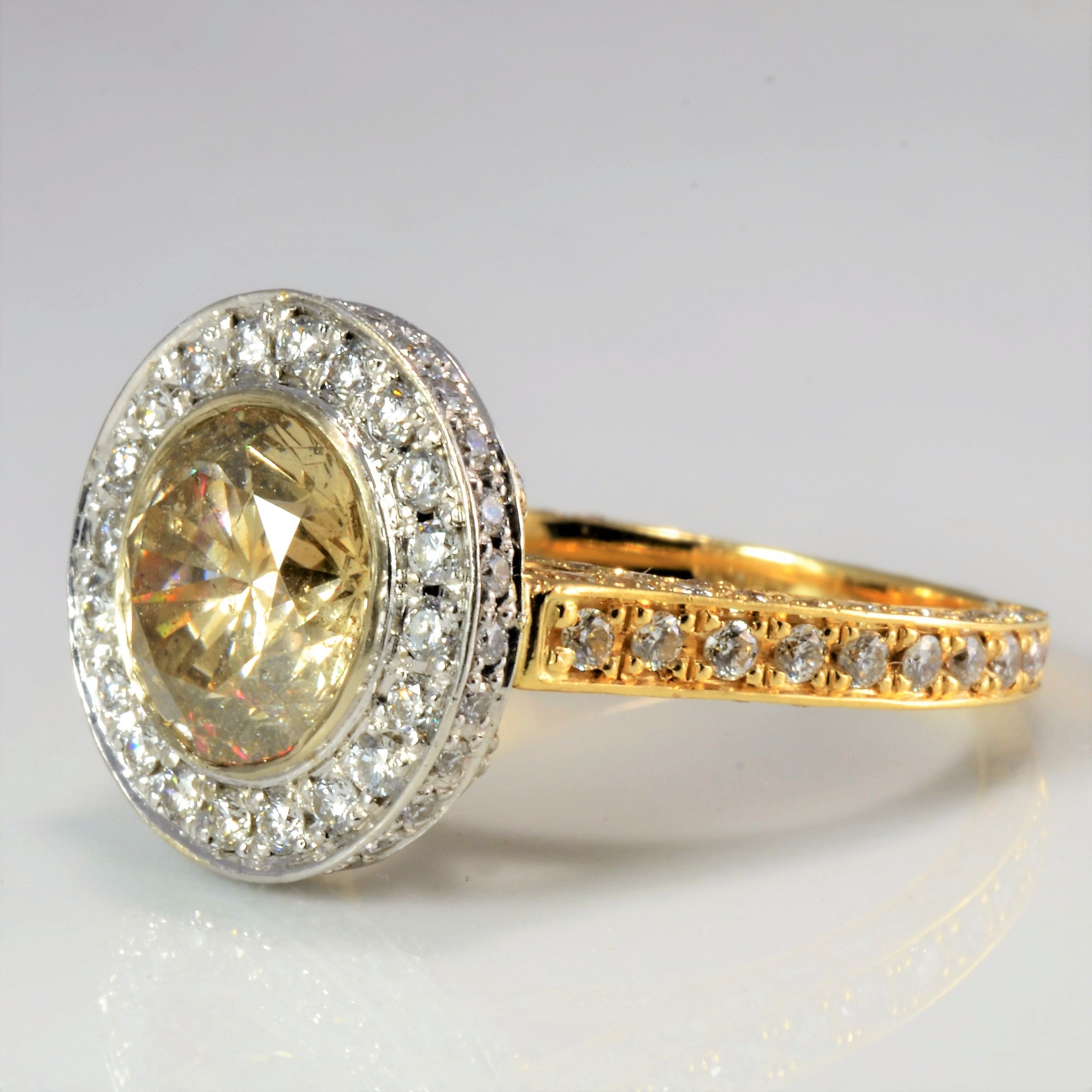 Cathedral Champagne Diamond Halo Engagement Ring | 3.80 ctw | SZ 6.75 |