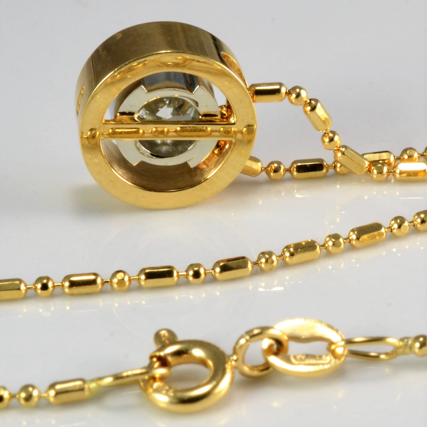 Bezel Set Solitaire Diamond Pendant Beaded Necklace | 0.58 ct, 18''|