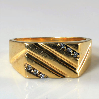 Chevron Detailed Signet Style Ring | 0.09ctw | SZ 10.5 |