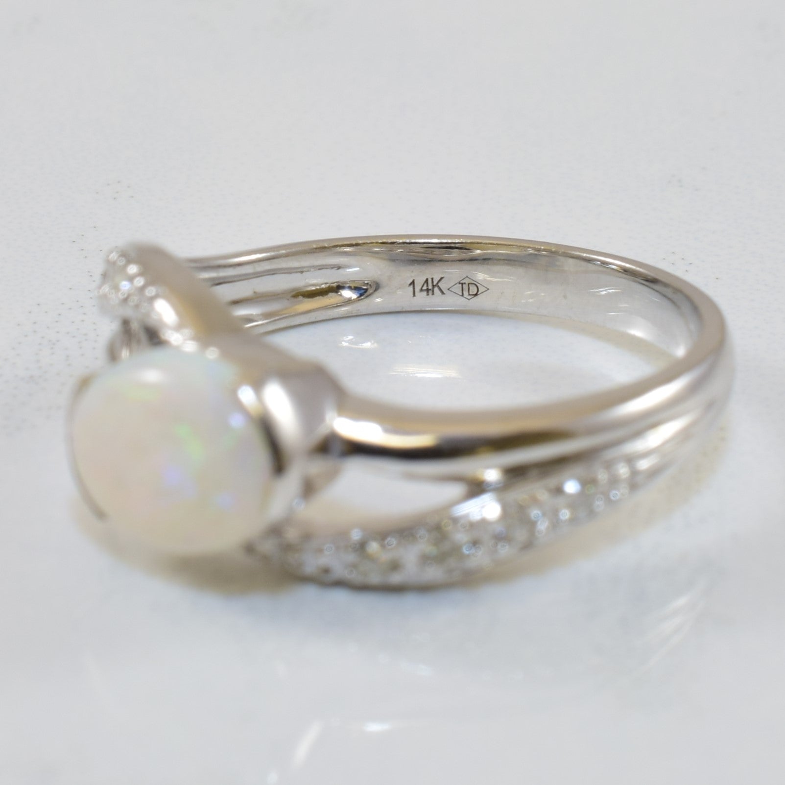 Opal & Diamond Split Shank Bypass Ring | 0.55ct, 0.08ctw | SZ 6.5 |