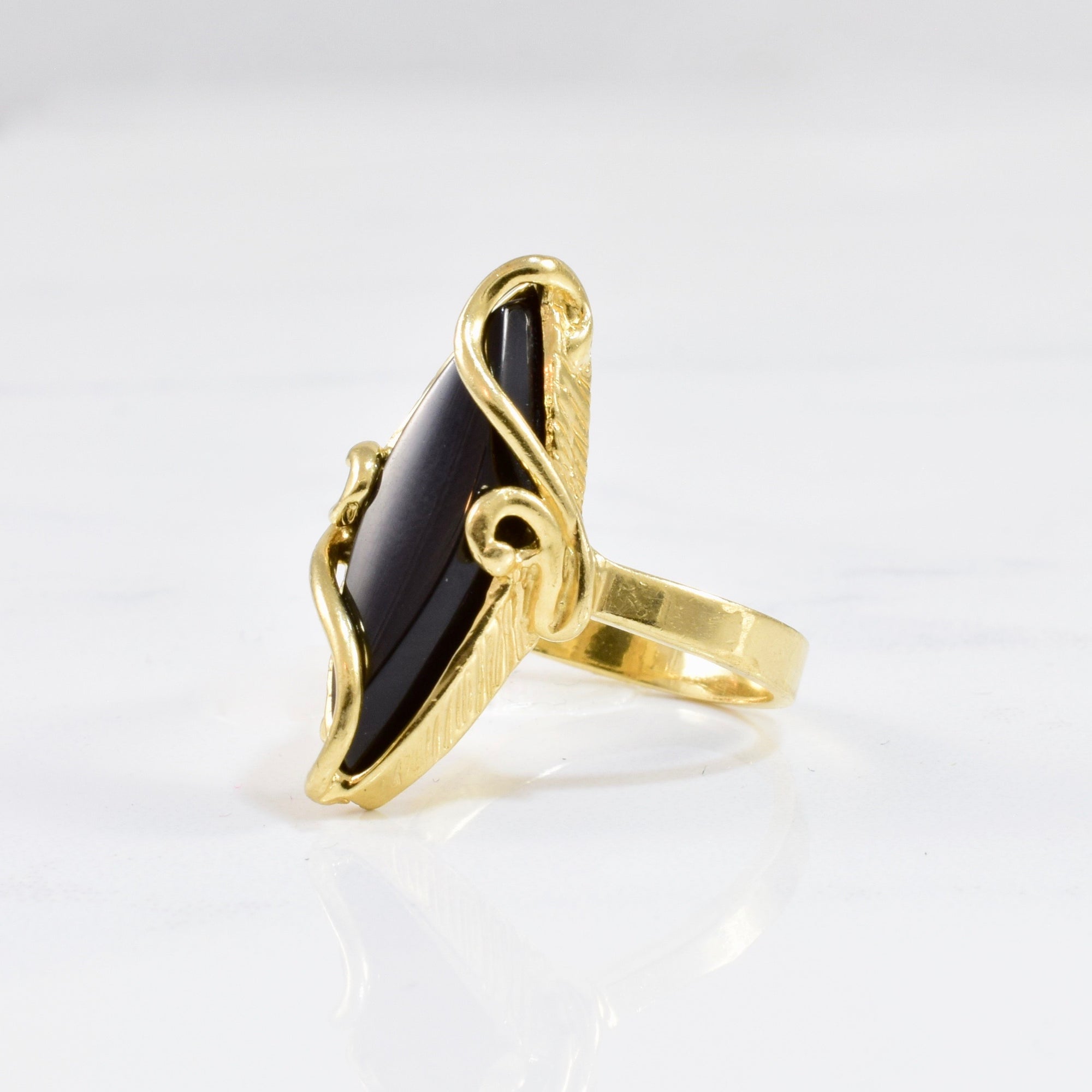 Gold Wrapped Marquise Onyx Ring | SZ 6.5 |