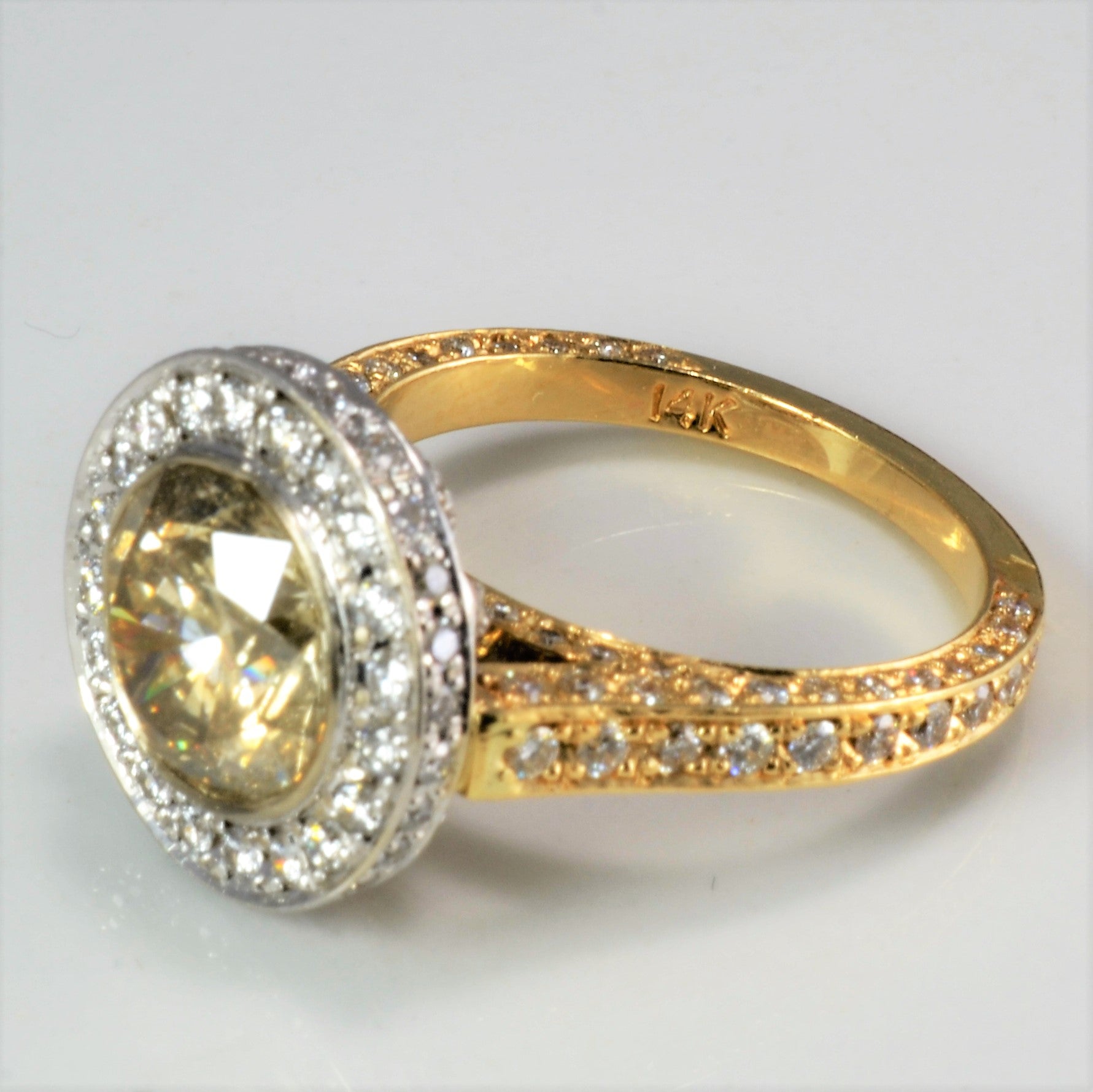 Cathedral Champagne Diamond Halo Engagement Ring | 3.80 ctw | SZ 6.75 |