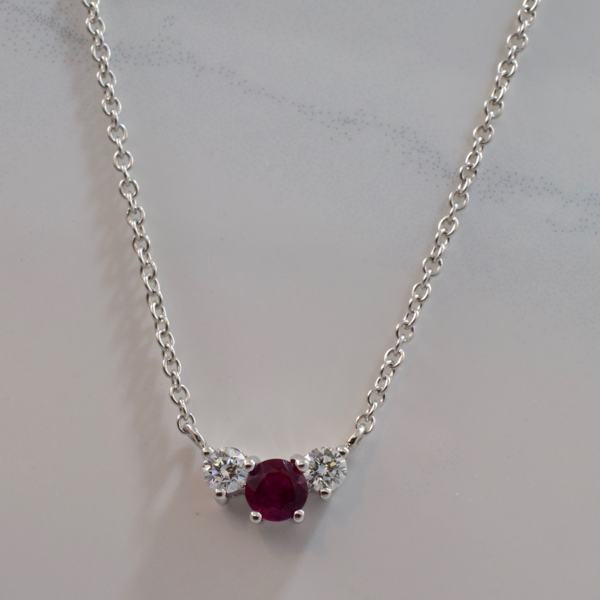 Three Stone Diamond and Ruby Necklace | 0.25 ctw SZ 18