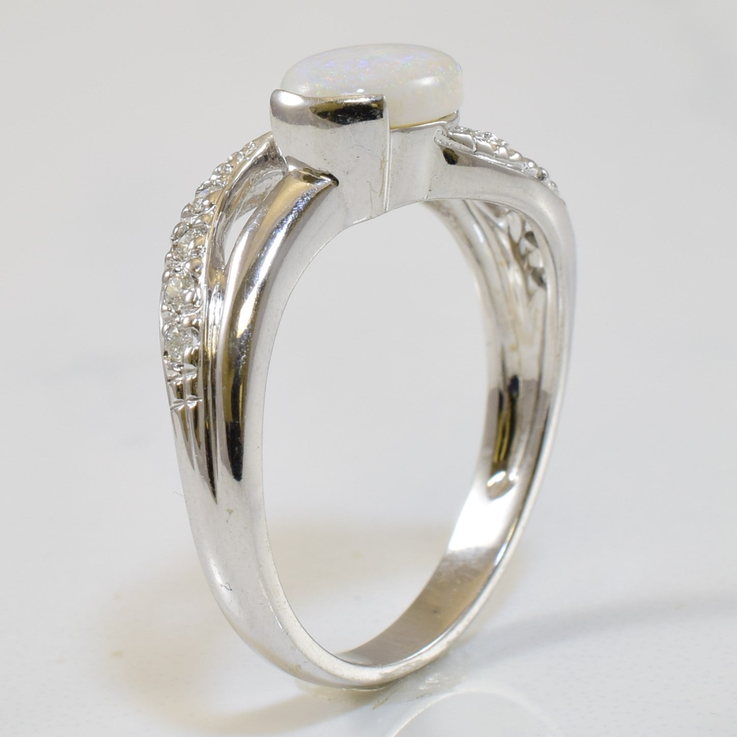 Opal & Diamond Split Shank Bypass Ring | 0.55ct, 0.08ctw | SZ 6.5 |