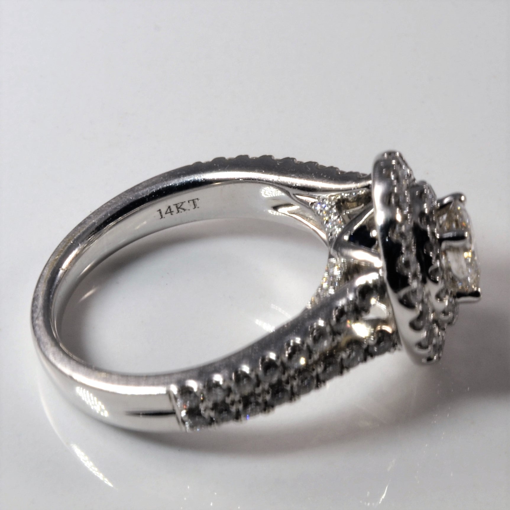 Vera Wang' Double Halo Oval Engagement Ring | 1.18ctw | SZ 6.5 |