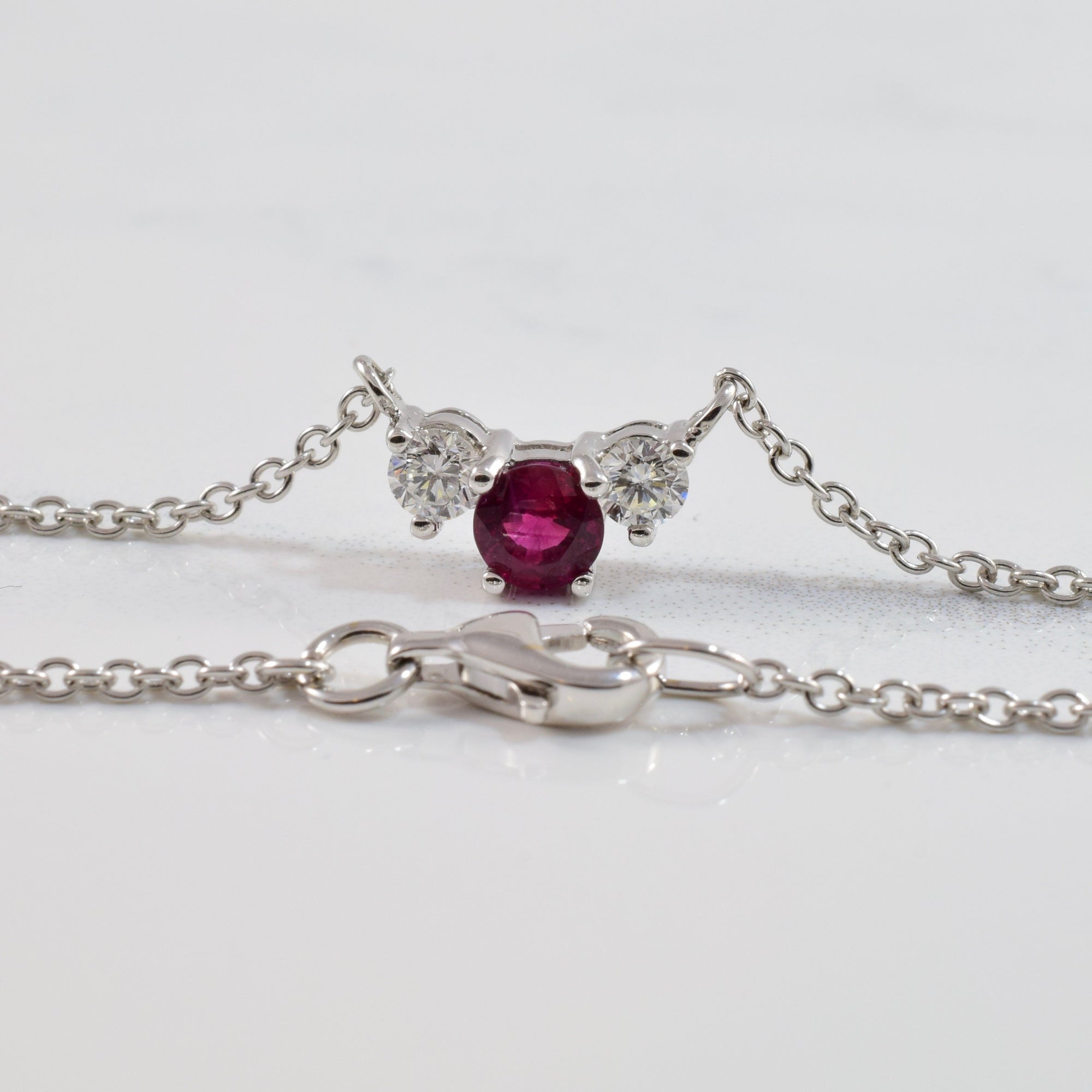 Three Stone Diamond and Ruby Necklace | 0.25 ctw SZ 18