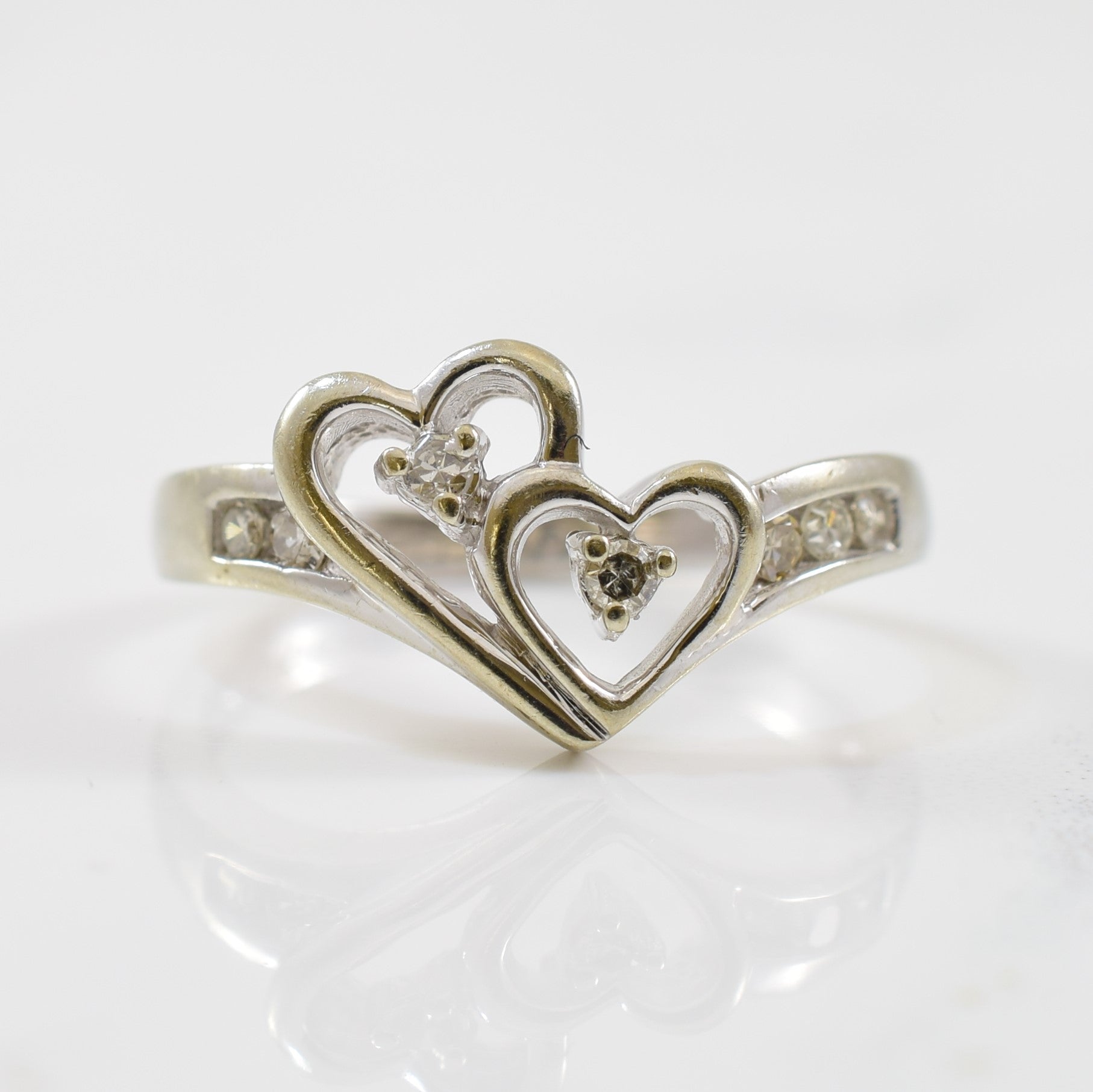 Double Heart Diamond Ring | 0.14ctw | SZ 6.25 |