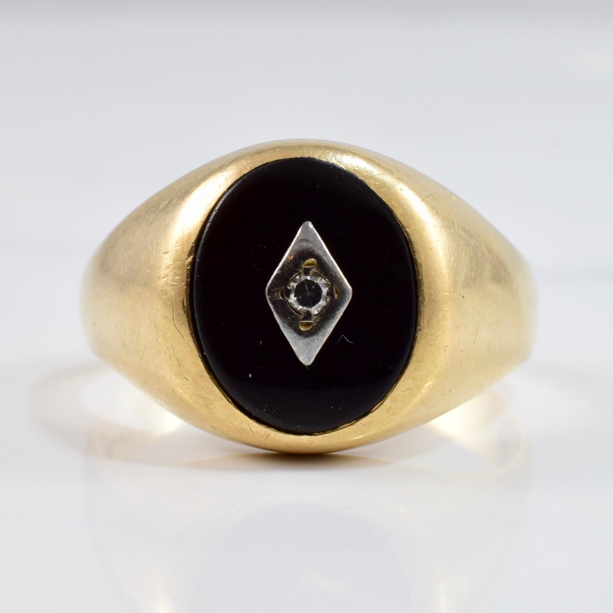 Onyx and Diamond Ring | 0.02 ctw SZ 10.75 |