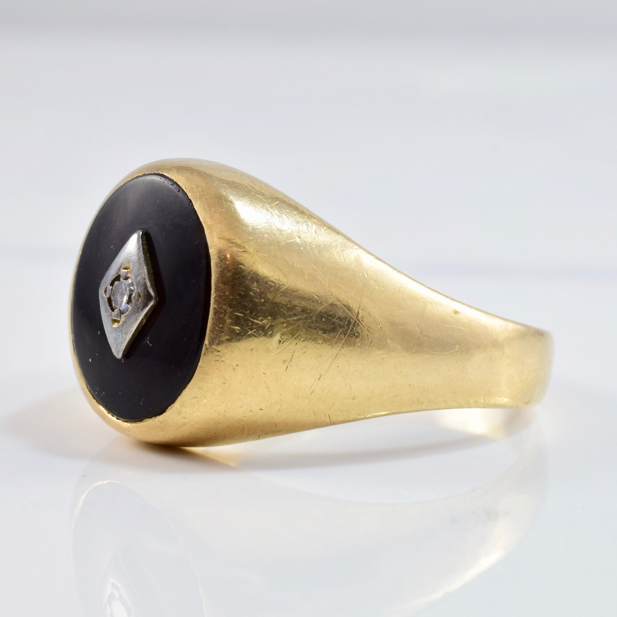 Onyx and Diamond Ring | 0.02 ctw SZ 10.75 |