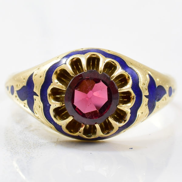 Art Nouveau Garnet & Enamel Ring | 0.80 ct | SZ 8.5 |