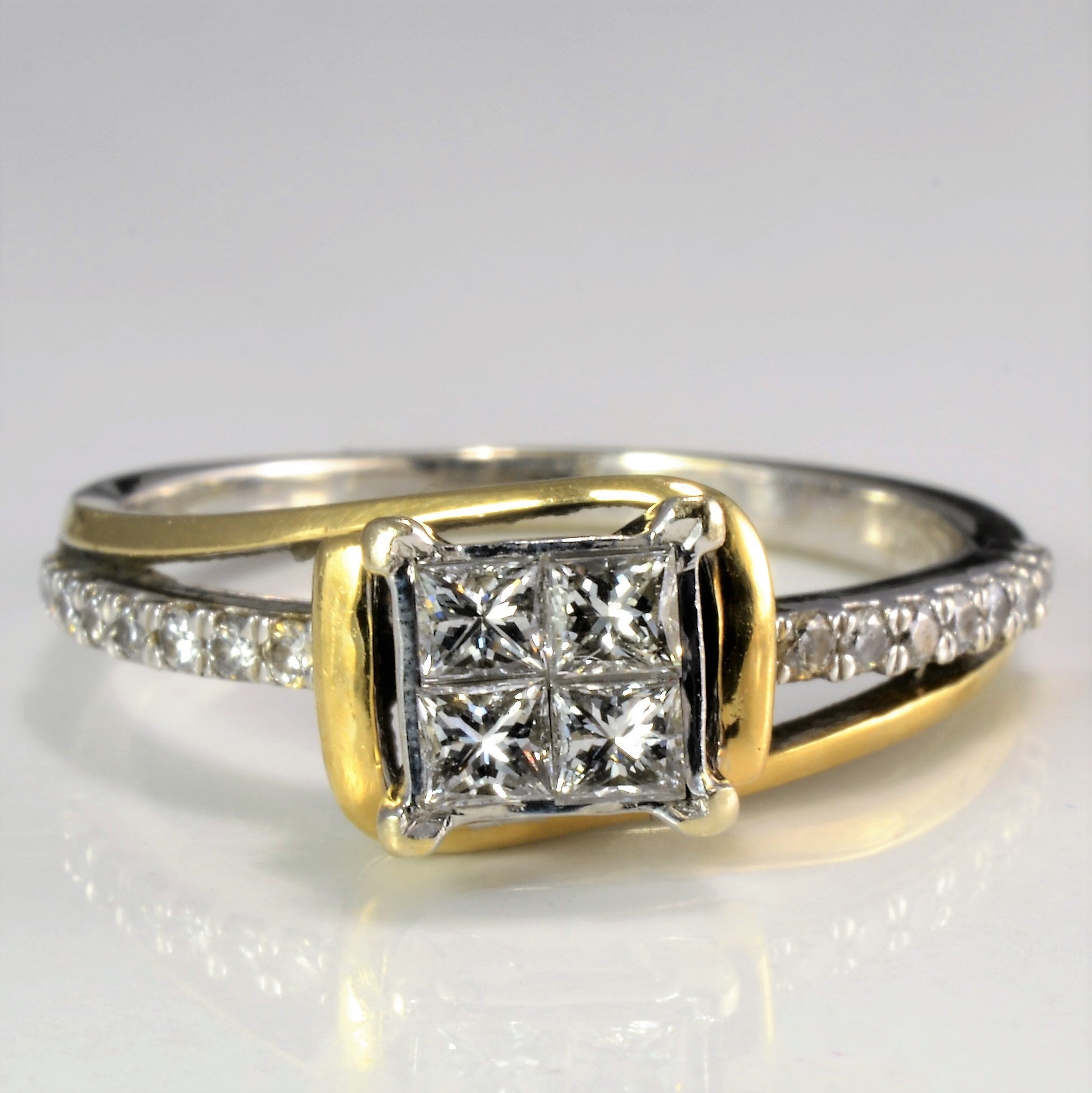 Two Tone Gold Bypass Multi Diamond Engagement Ring | 0.52 ctw, SZ 8 |