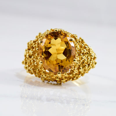 Textured High Set Citrine Cocktail Ring | SZ 8.25 |