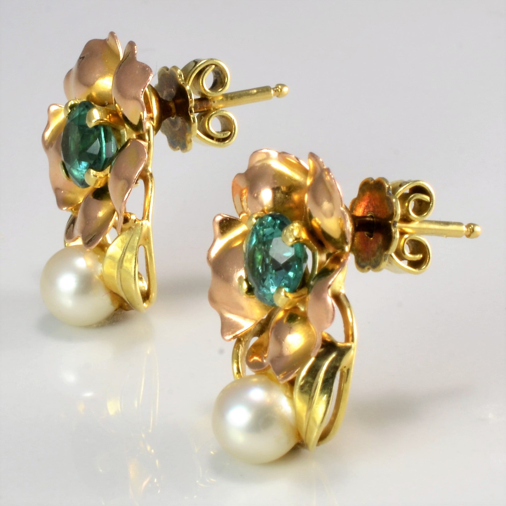 Early 1900's Tourmaline & Pearl Earrings