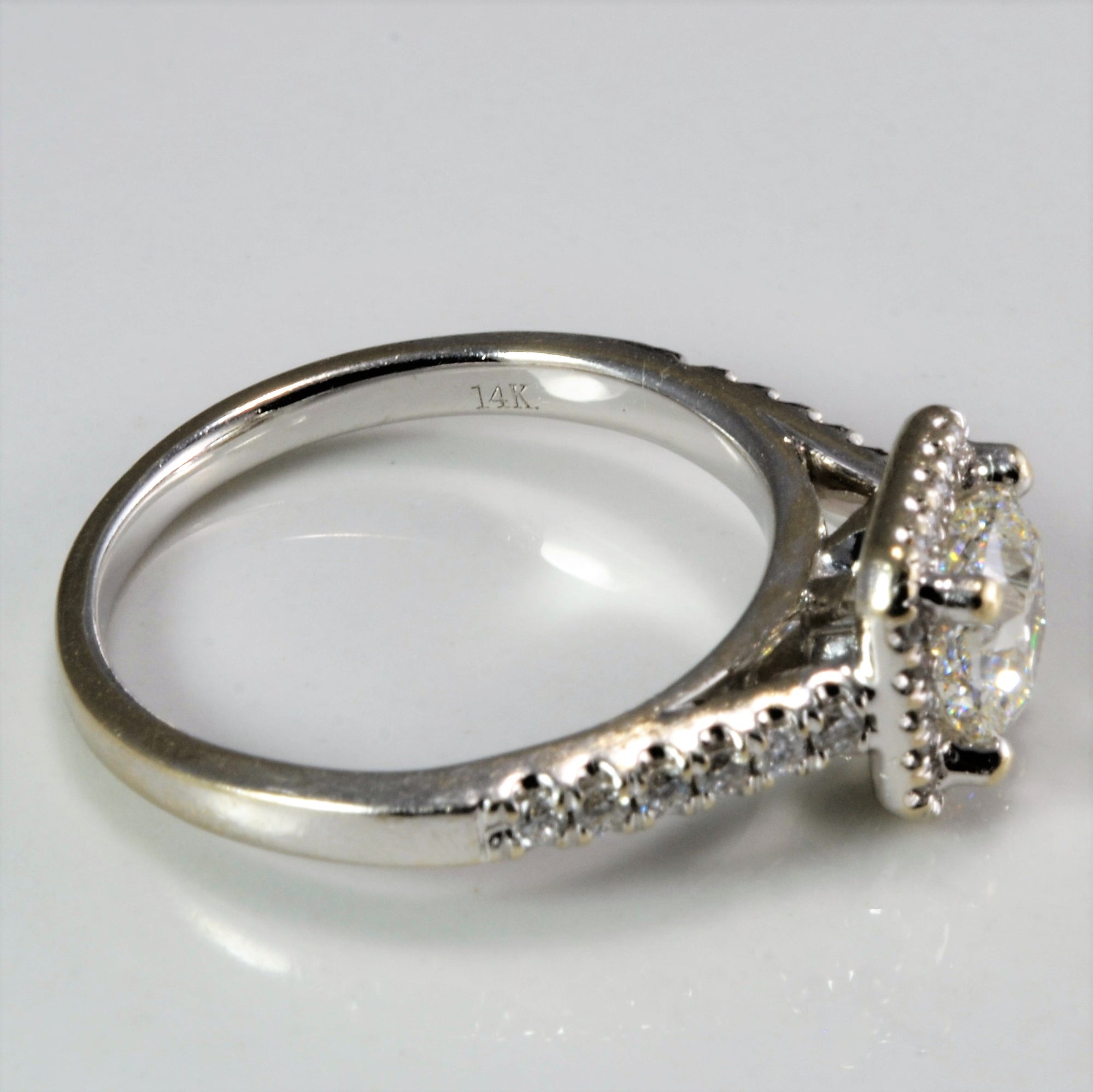 Pave Set Diamond Halo Engagement Ring | 1.26ctw | SZ 6.5 |