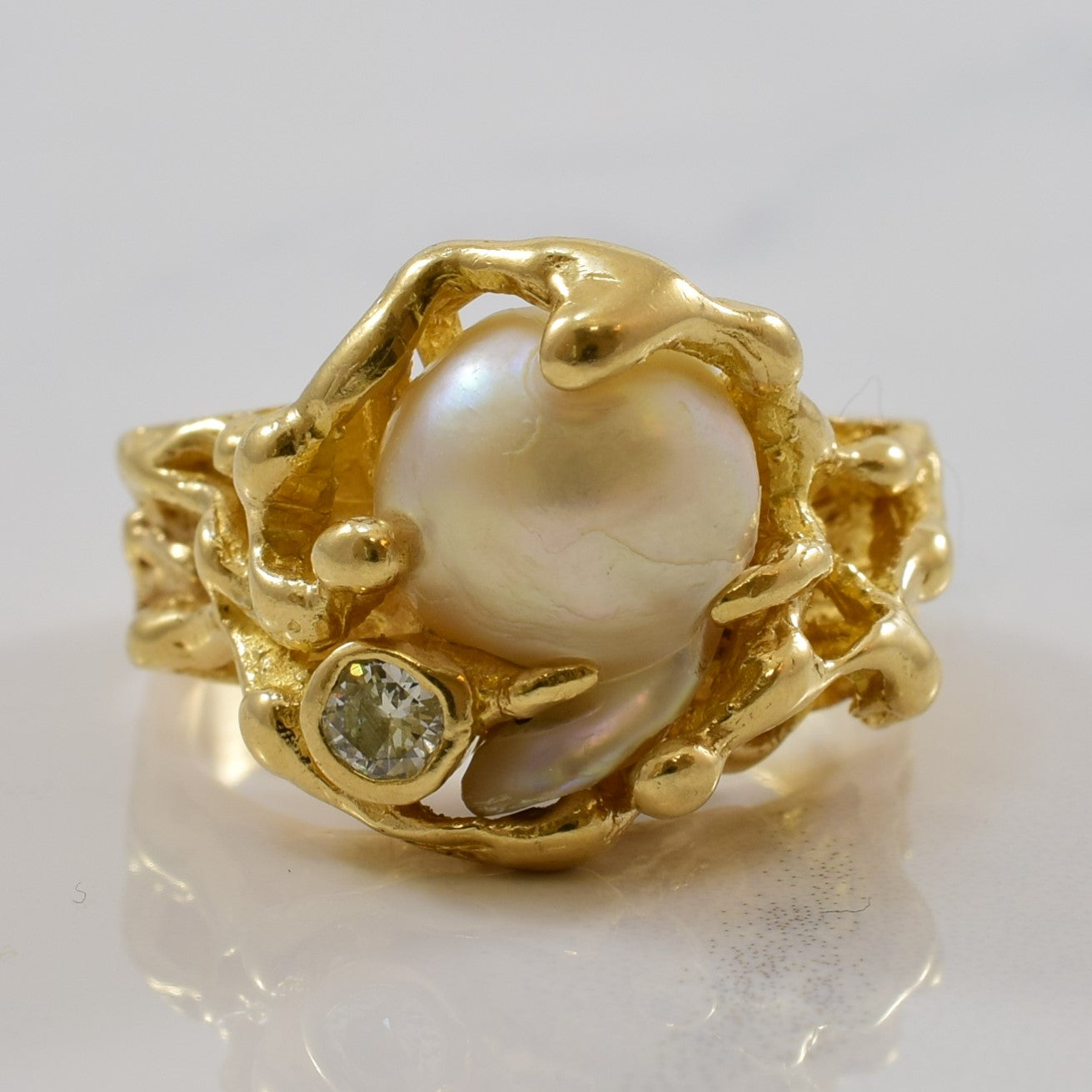 Baroque Pear & Diamond Ring | 6.00ct, 0.10ct | SZ 6.25 |