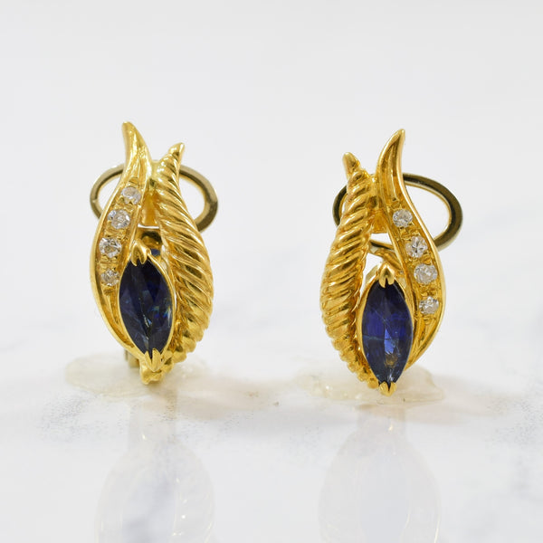 Blue Sapphire & Diamond Clip Stud Earrings | 0.06ctw, 0.60ct |
