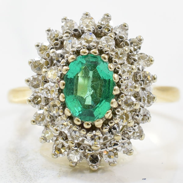 Double Halo Diamond & Emerald Ring | 0.50ctw, 0.55ct | SZ 5 |
