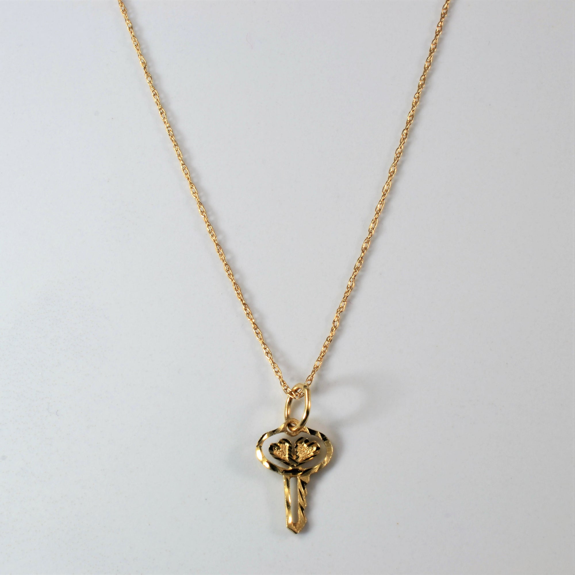 Double Heart Gold Key Necklace | 17