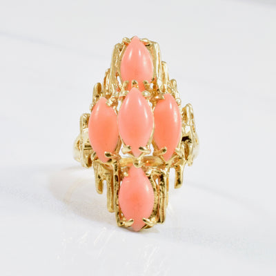 Marquise Cut Coral Cocktail Ring | SZ 6.5 |