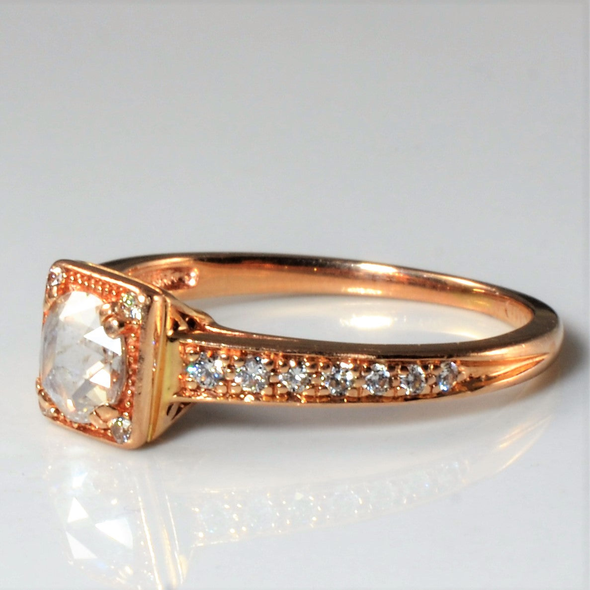 Salt & Pepper Rose Cut Diamond Engagement Ring | 0.35ctw | SZ 4.75 |
