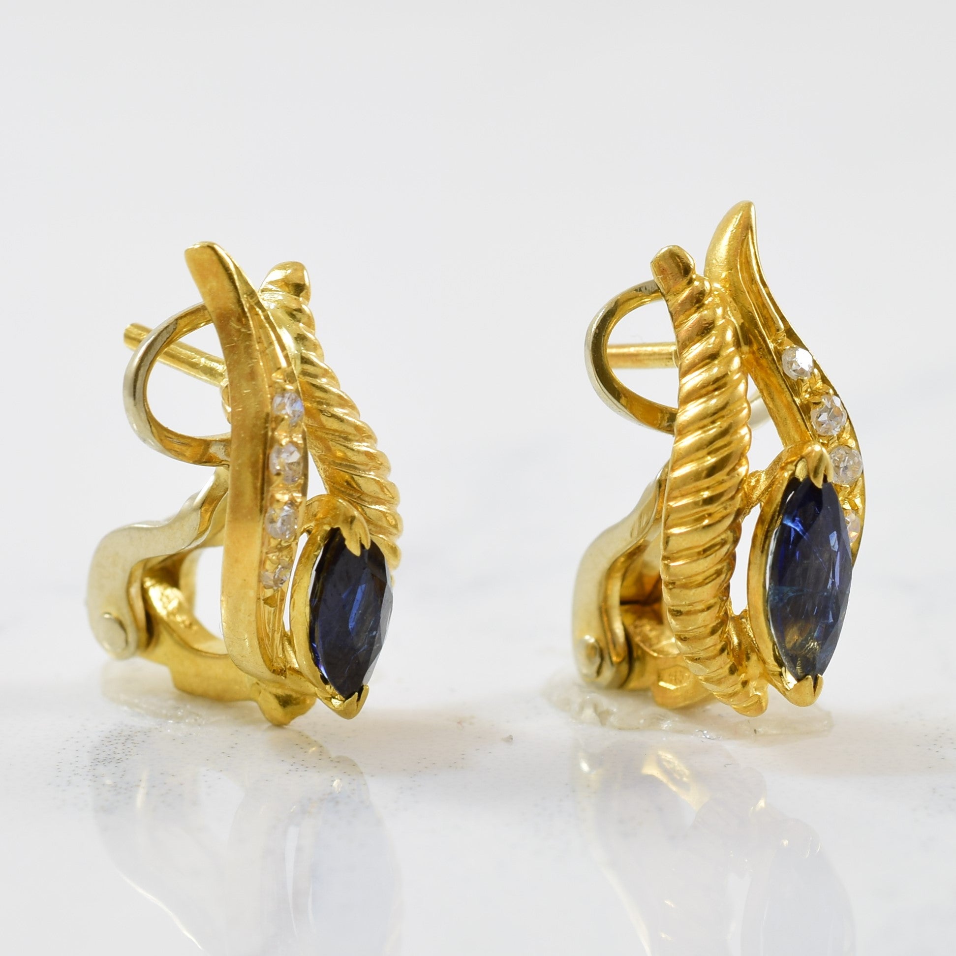 Blue Sapphire & Diamond Clip Stud Earrings | 0.06ctw, 0.60ct |