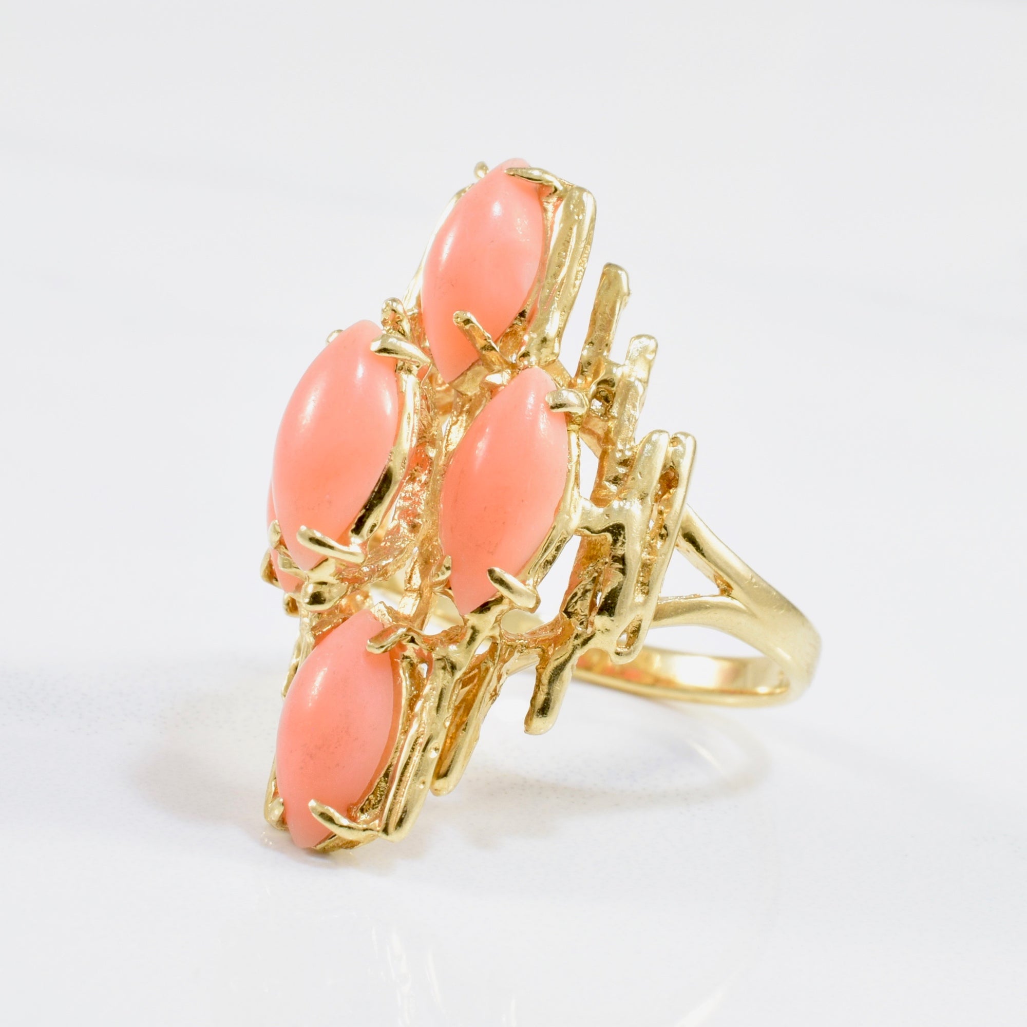 Marquise Cut Coral Cocktail Ring | SZ 6.5 |